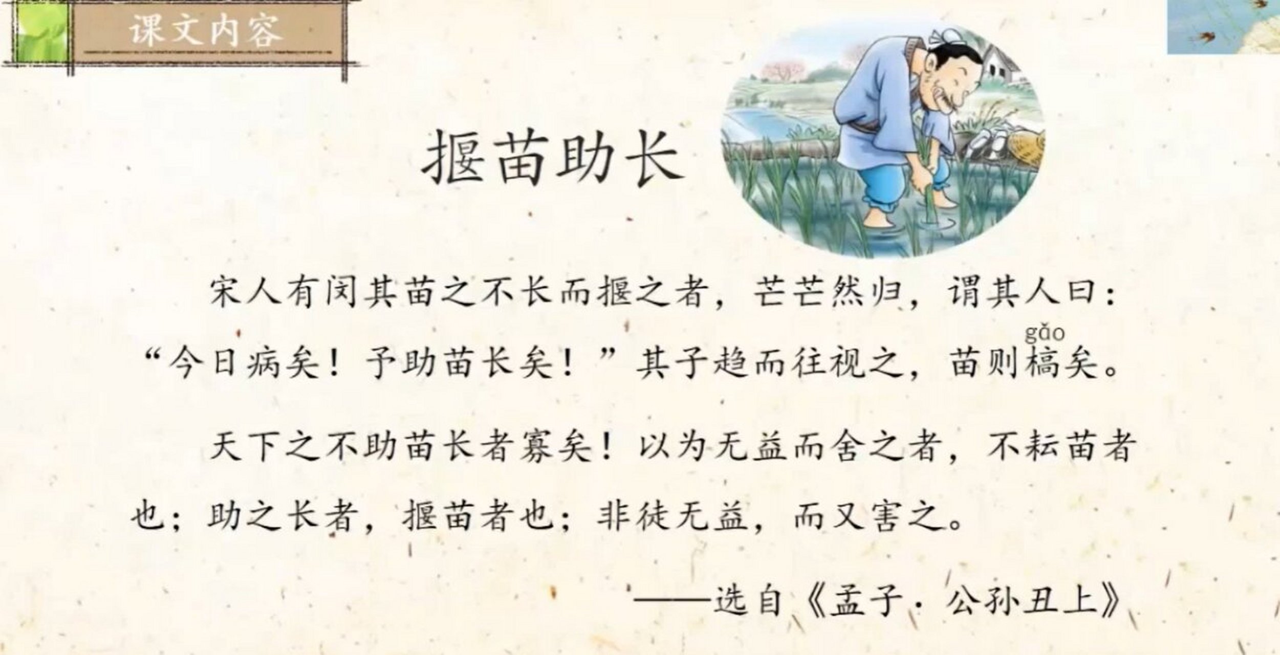 小学最经典的文言文故事 揠苗助长 故事:古时候有个人,希望自己田里的