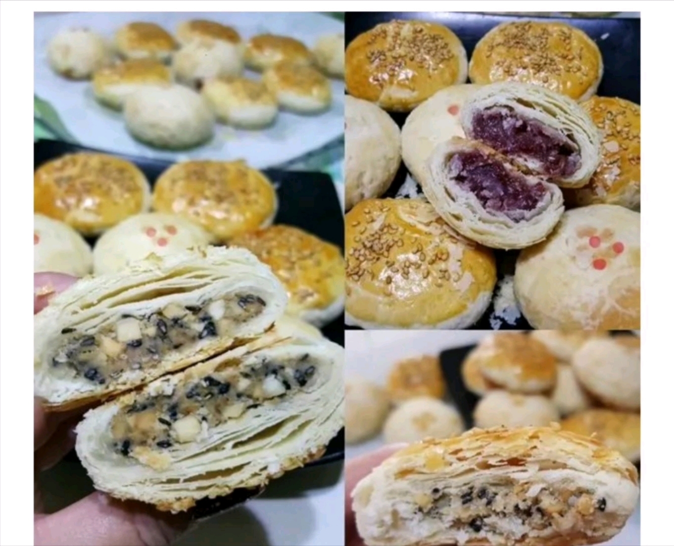 #烘焙食谱# ????食谱介绍:牛舌饼/鲜花饼  ????食材调料: 水油皮:18的量中筋面240克猪