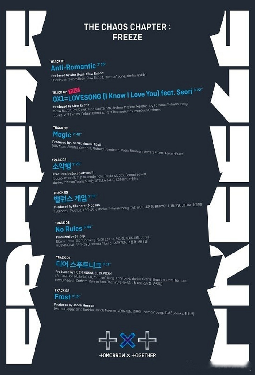 txt组合# 正规二辑《the chaos chapter: freeze》歌单公开,专辑将于