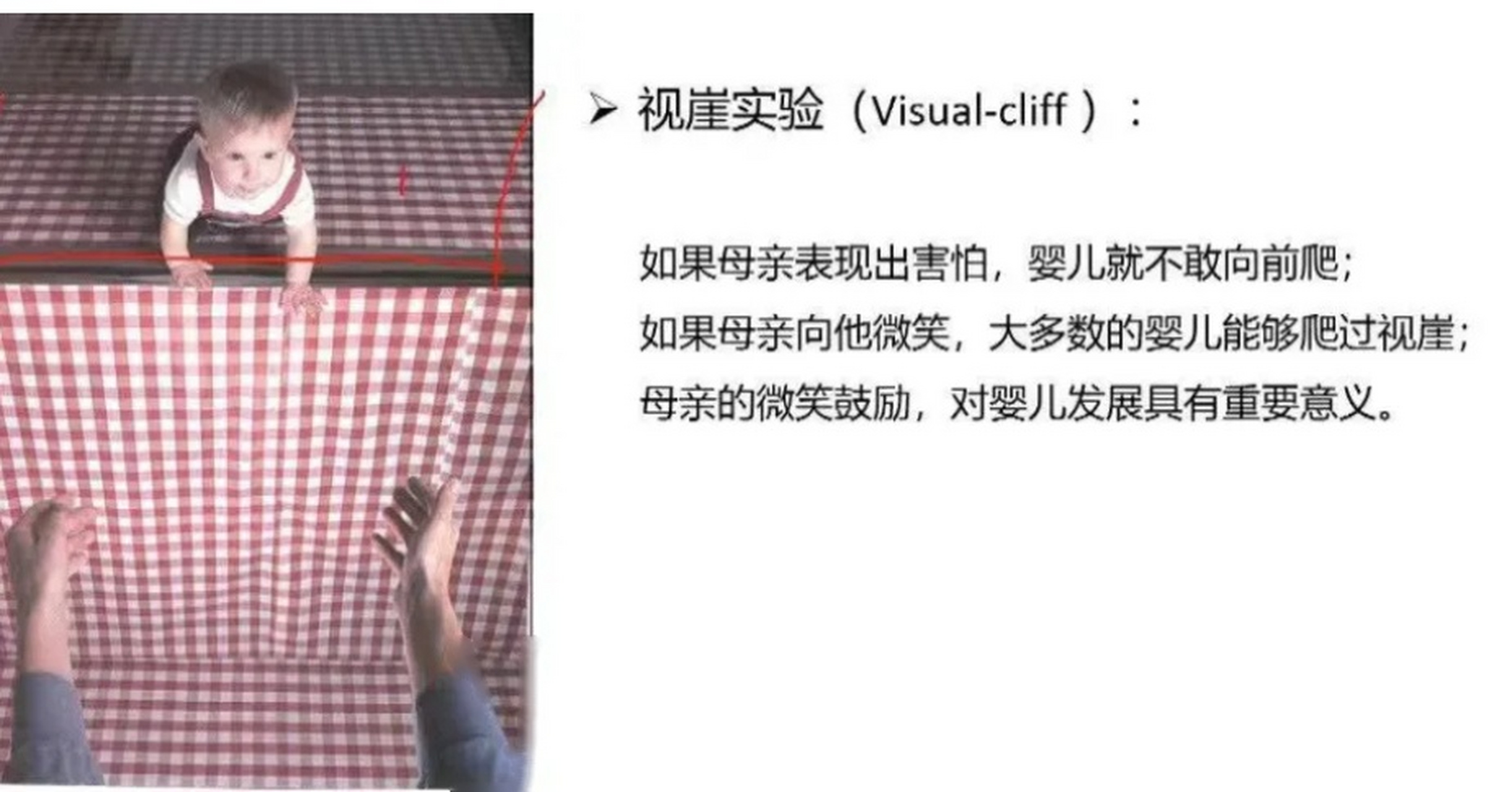 育儿心理学做过一个"视崖实验.