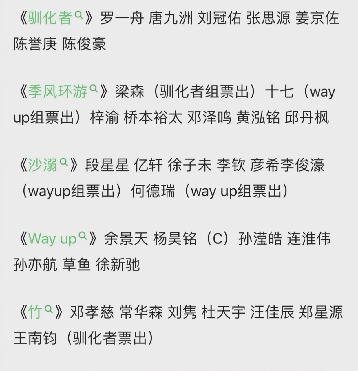 青3三公分组瓜: 歌曲驯化者,季风环游,沙溺, way up,竹