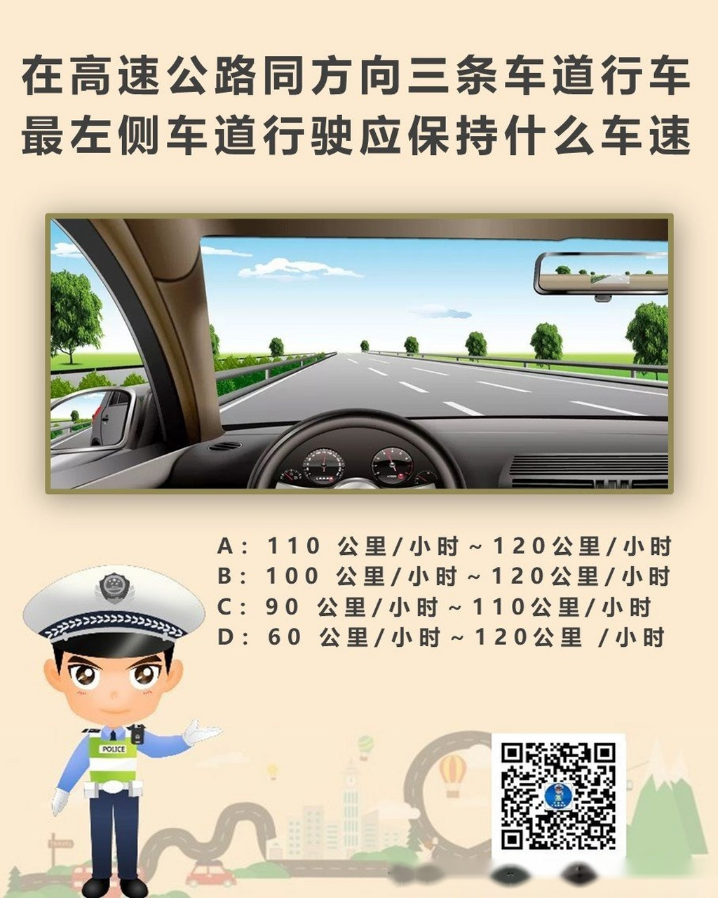 高速公路同方向三条车道行车,最左侧车道行驶应保持什么车速?