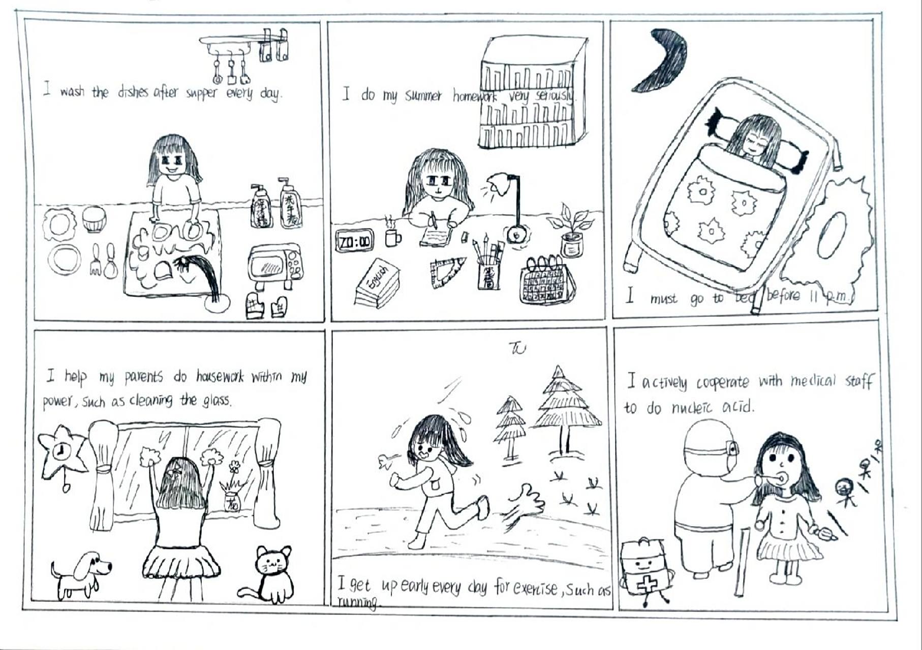 六格漫画,记录暑假生活,简笔画 妹子的暑假作业 画漫画定格暑假瞬间