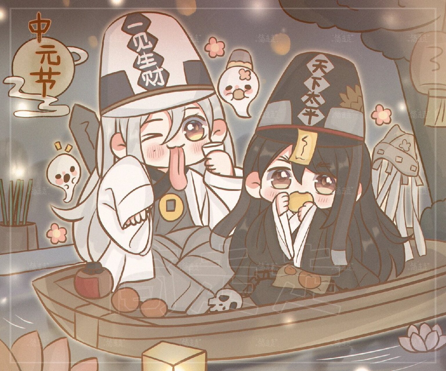 中元将至,鬼门大开,百鬼夜行,提前摸一张黑白无常小稿保大家平安哇~愿