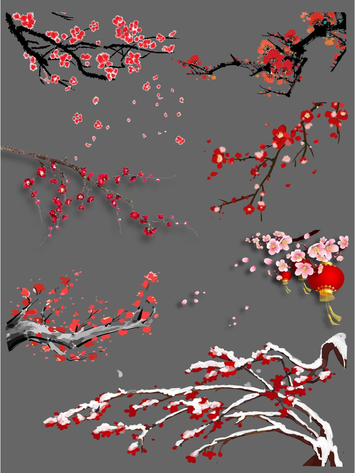 283 素材|古风植物元素梅花贴纸9595 "白玉堂前树,风清月影残.