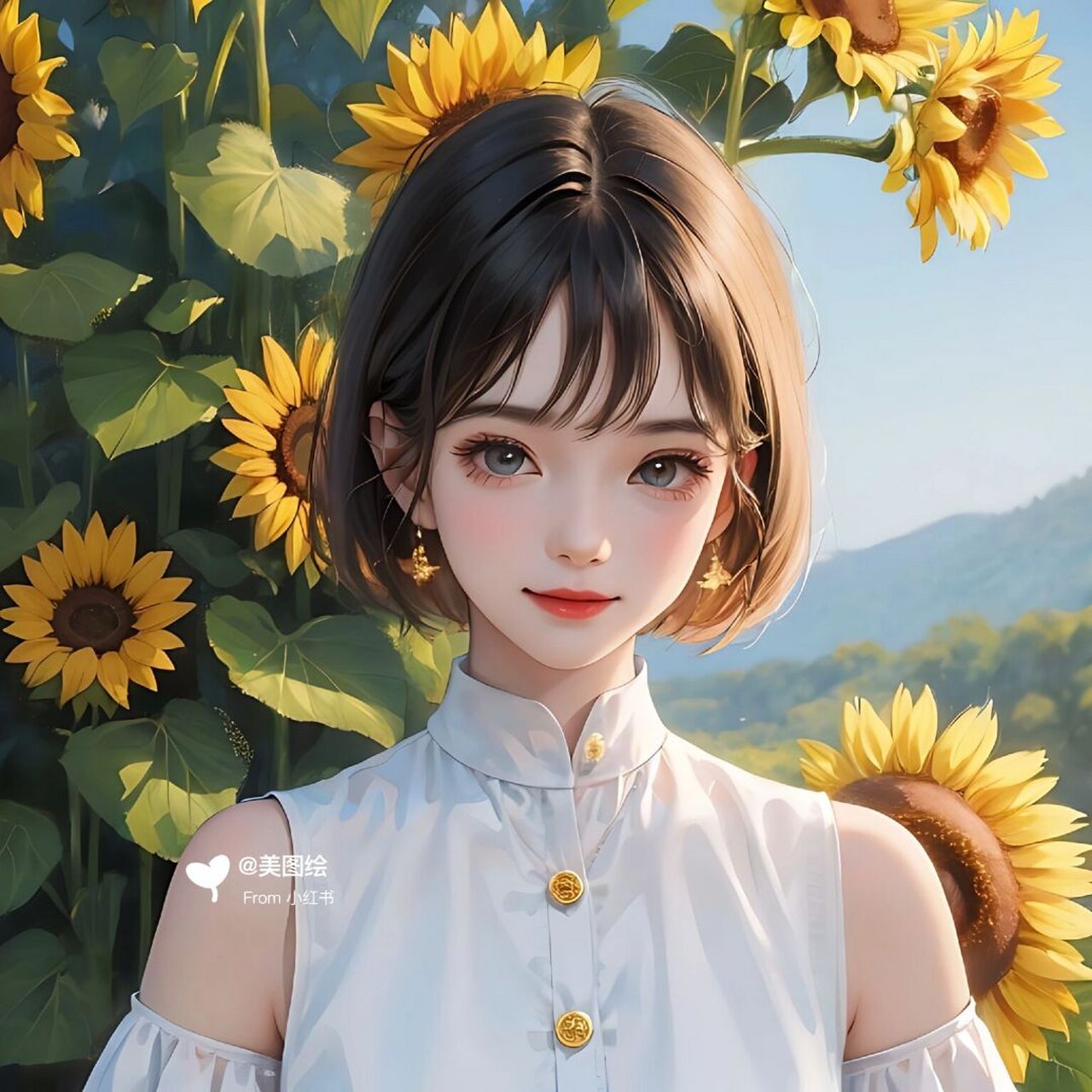 向日葵女孩# #ai绘画# #寻找小红书绘画大神# #头像约稿# #优质头像