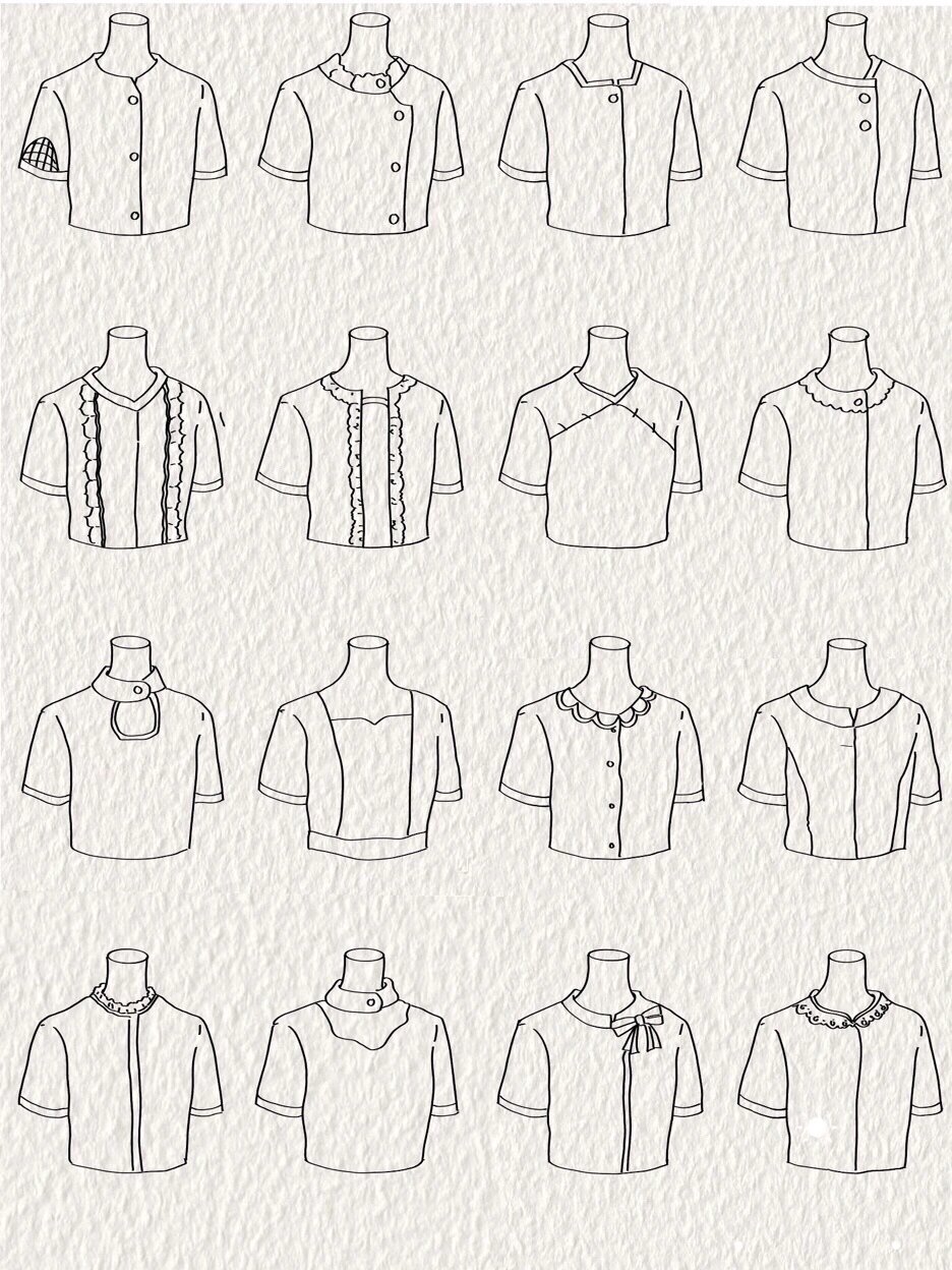 服装设计|短袖上衣款式线稿图