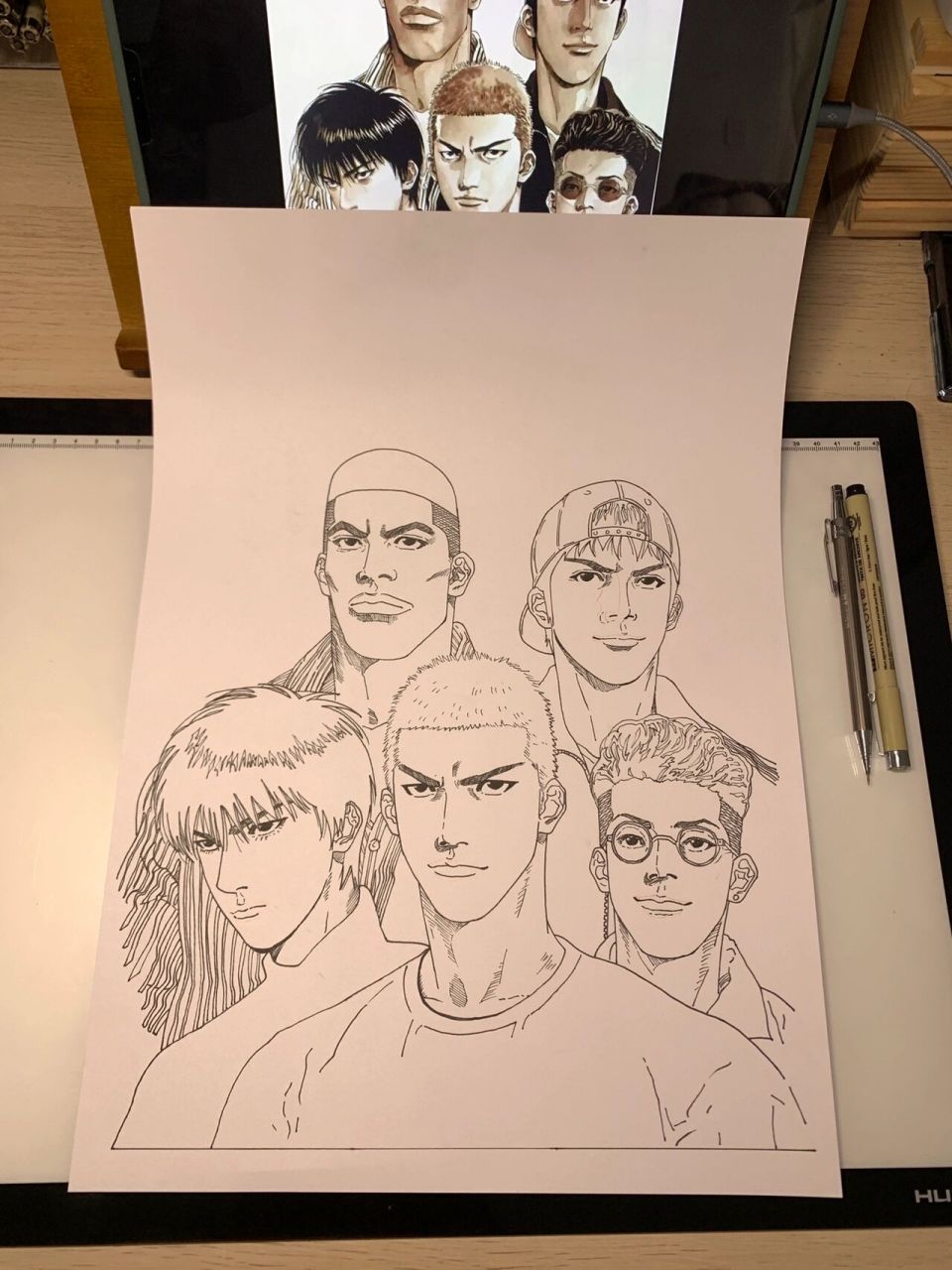 马克笔手绘《灌篮高手》 顾客定的稿.湘北五虎.