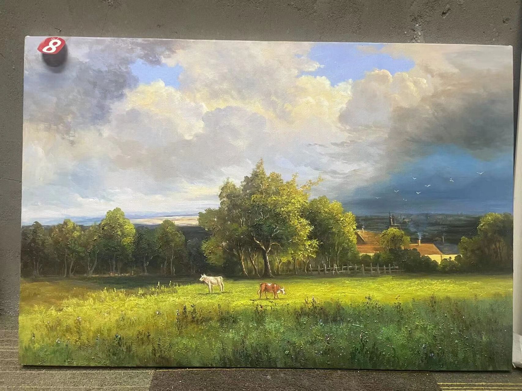 手绘油画《草原里的奶牛》 纯手绘油画《草原里的奶牛》尺寸:6070