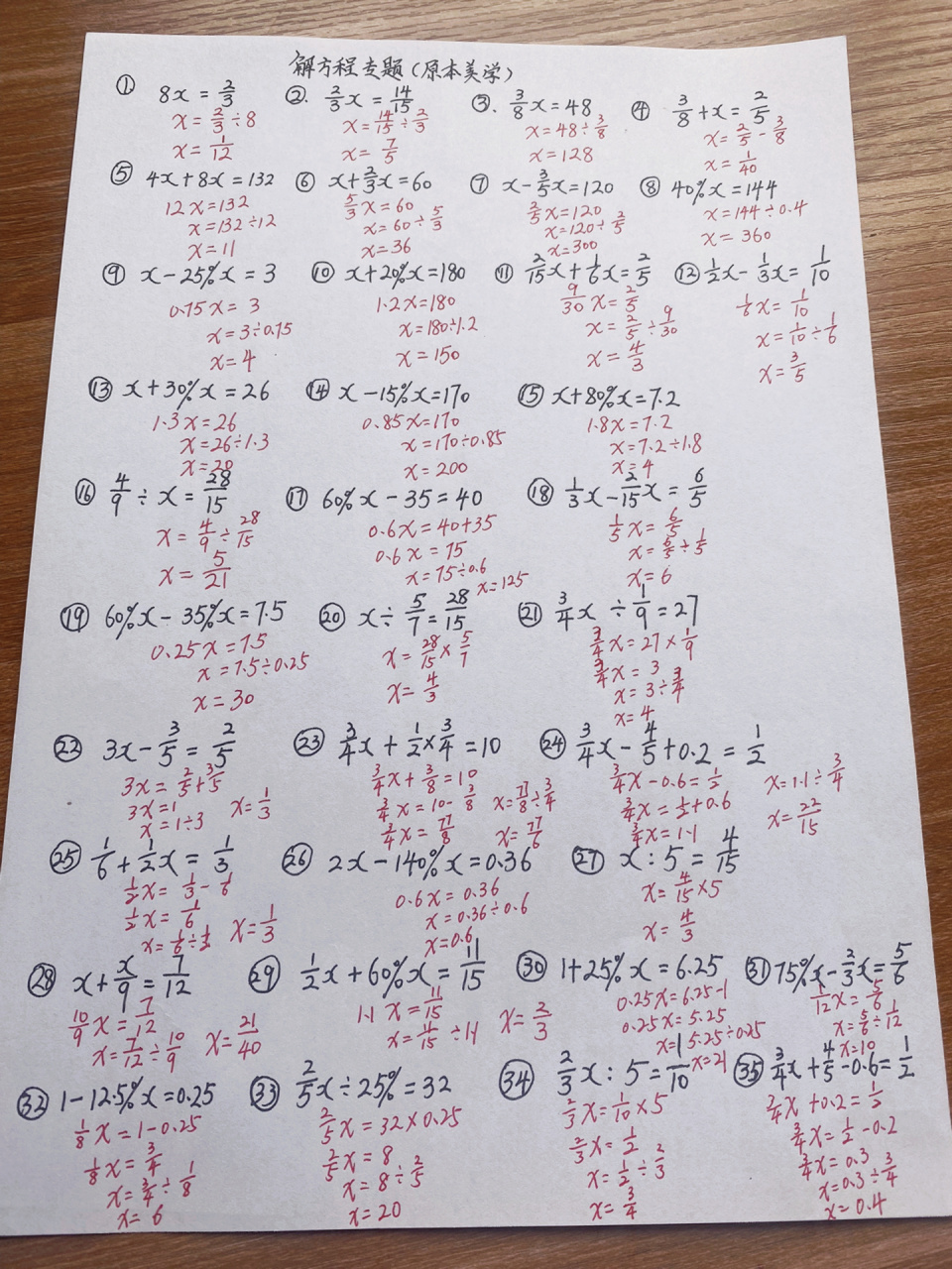 六年级数学期末复习 解方程答案 六年级数学期末复习 解方程答案!