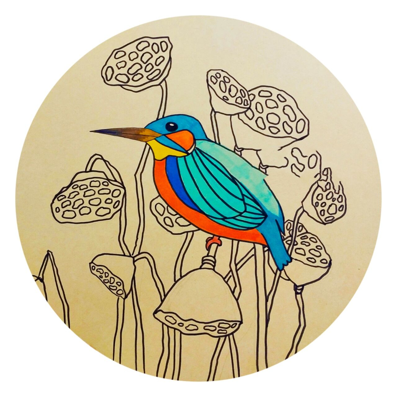 创意儿童画《翠鸟》 适合七八岁的小朋友 翠鸟里的线条可以随意组合