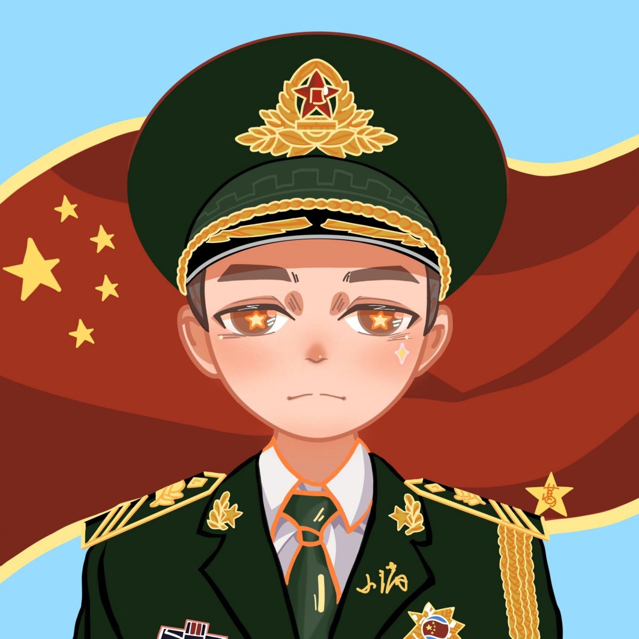 手绘插画绘画头像兵哥哥 当兵的朋友约的稿件 本来是图一,可人家想要