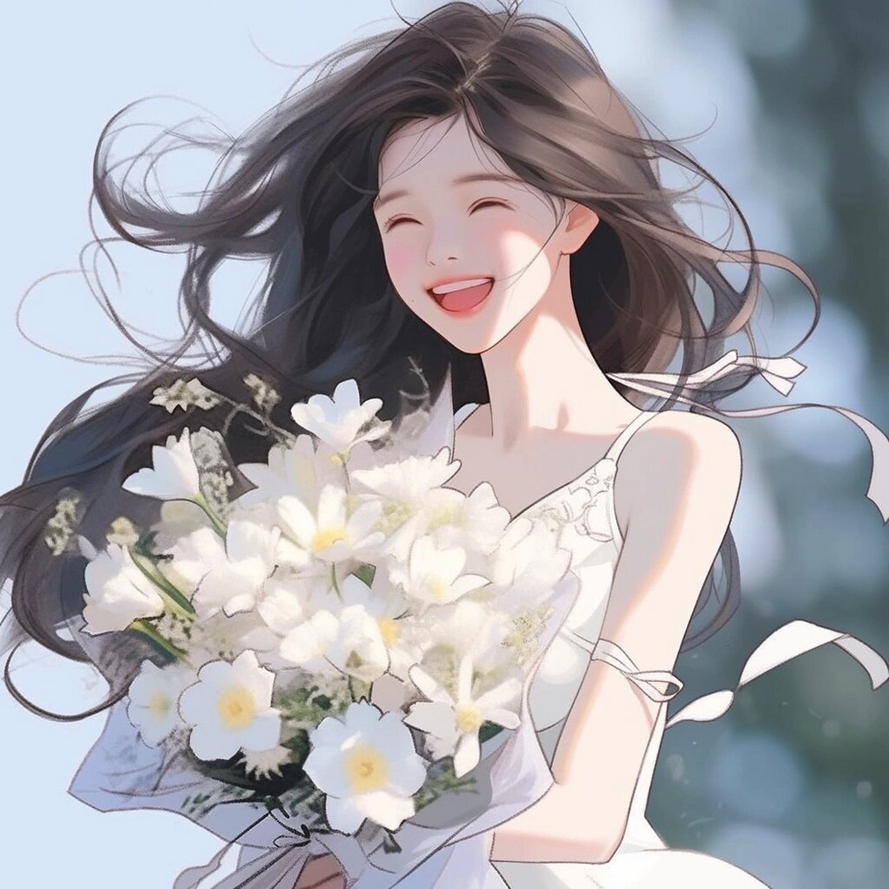 悄悄画你低头也温柔‖捧花气质女生头像 清凉解暑闺蜜头像来咯