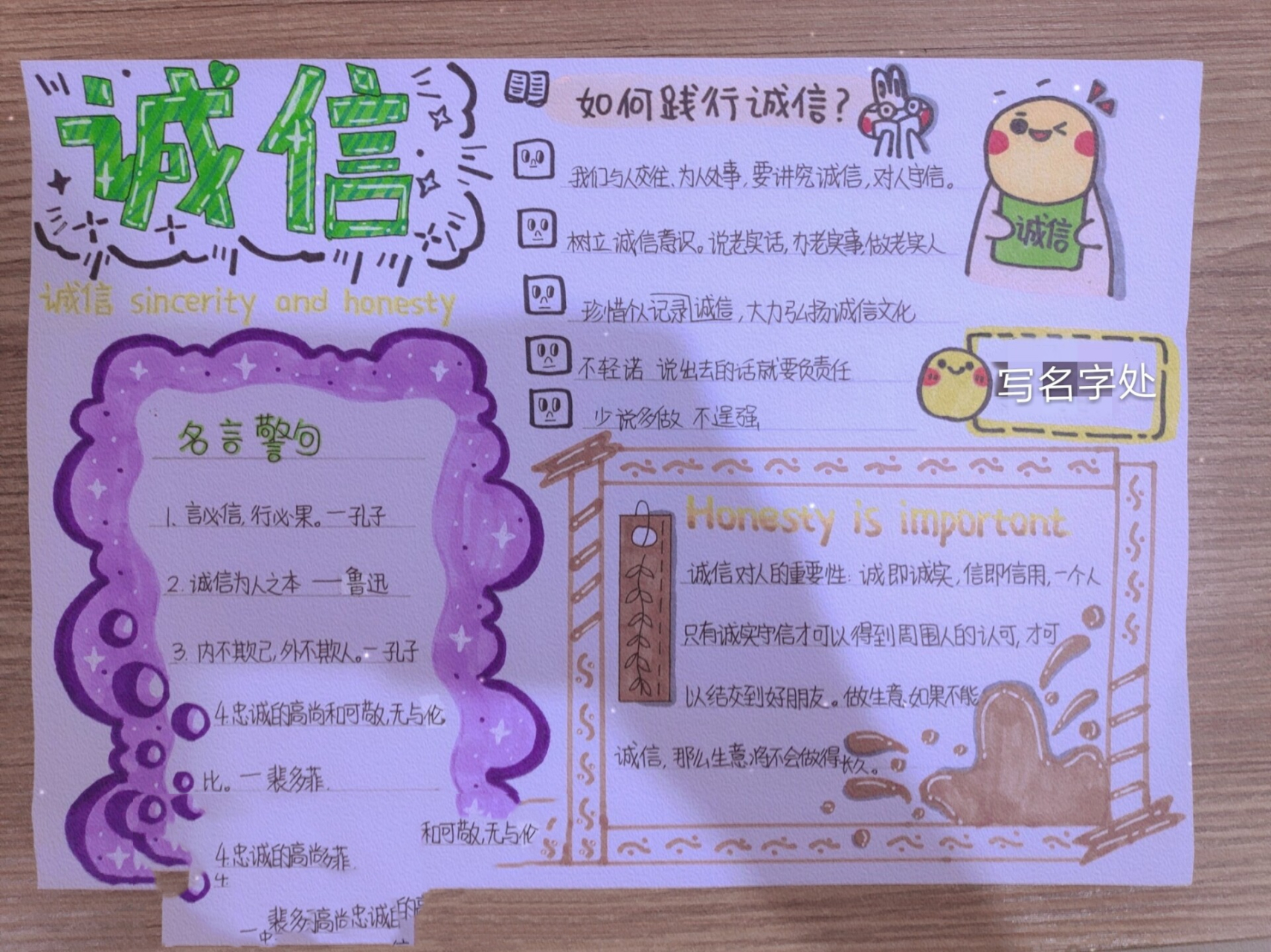 诚信手抄报结合手帐元素 诚信手抄报结合手帐元素 原来也可以这么可爱