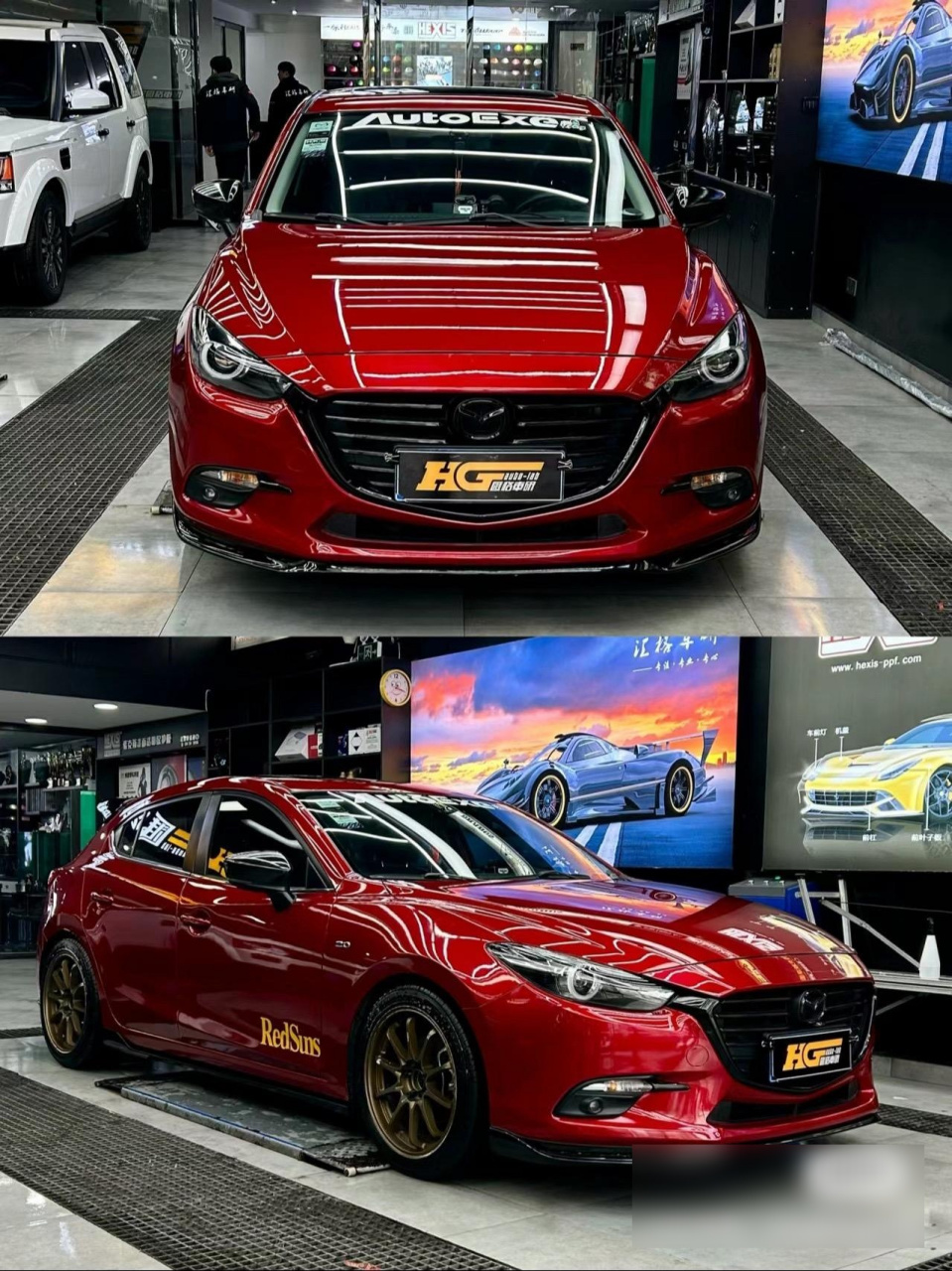 昂克赛拉改装案例 两厢原厂mazda speed魂动红全套小包围 一个有质感