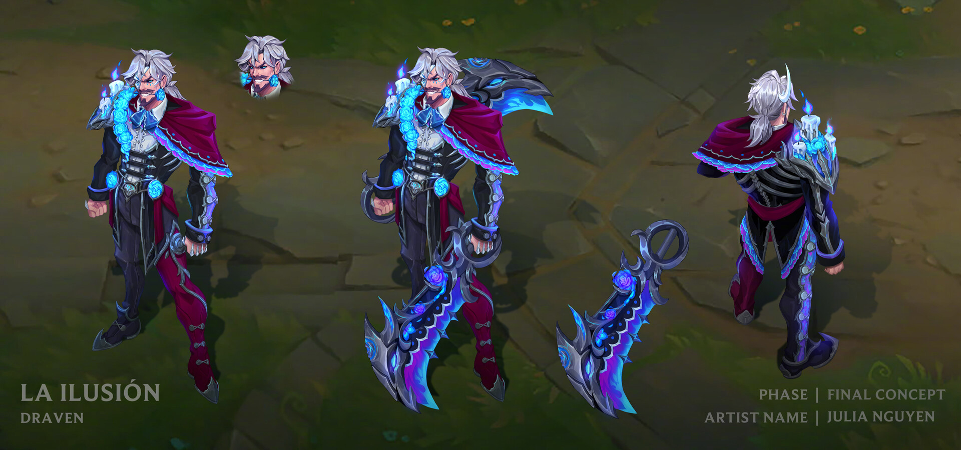 英雄联盟彼岸灵花皮肤#【魂蔷薇 德莱文 概念设计图】设计师julia