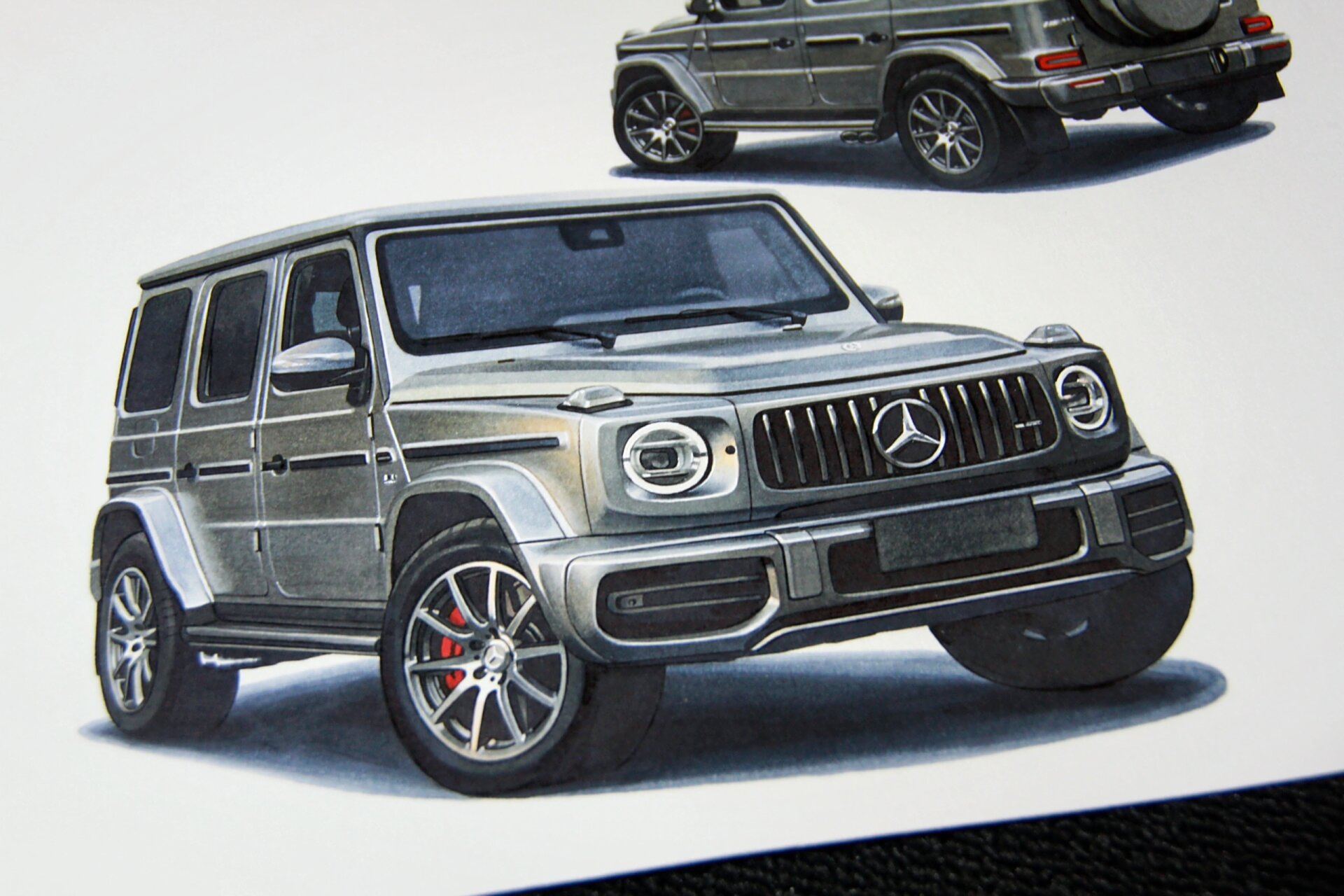 原创马克笔手绘奔驰g63 amg 手绘一组朋友的梅赛德斯奔驰amg g63,在