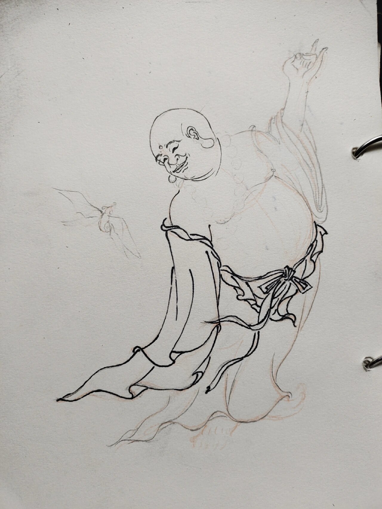 线描弥勒佛,(知足常乐,眼前是福)