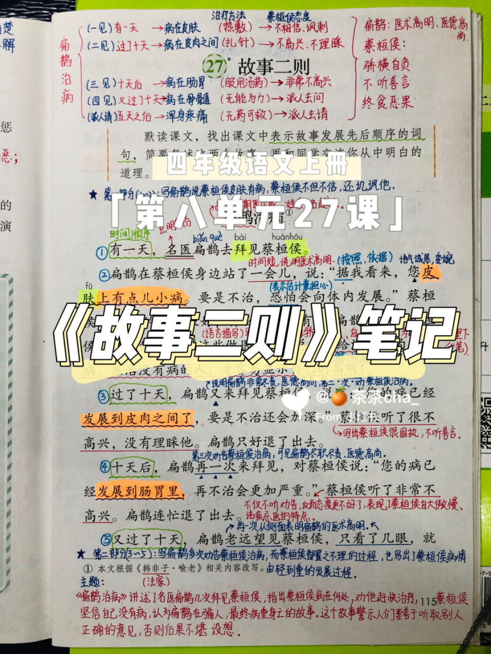 四年级上册语文课堂笔记27课《故事二则》笔记 四年级语文上册第八
