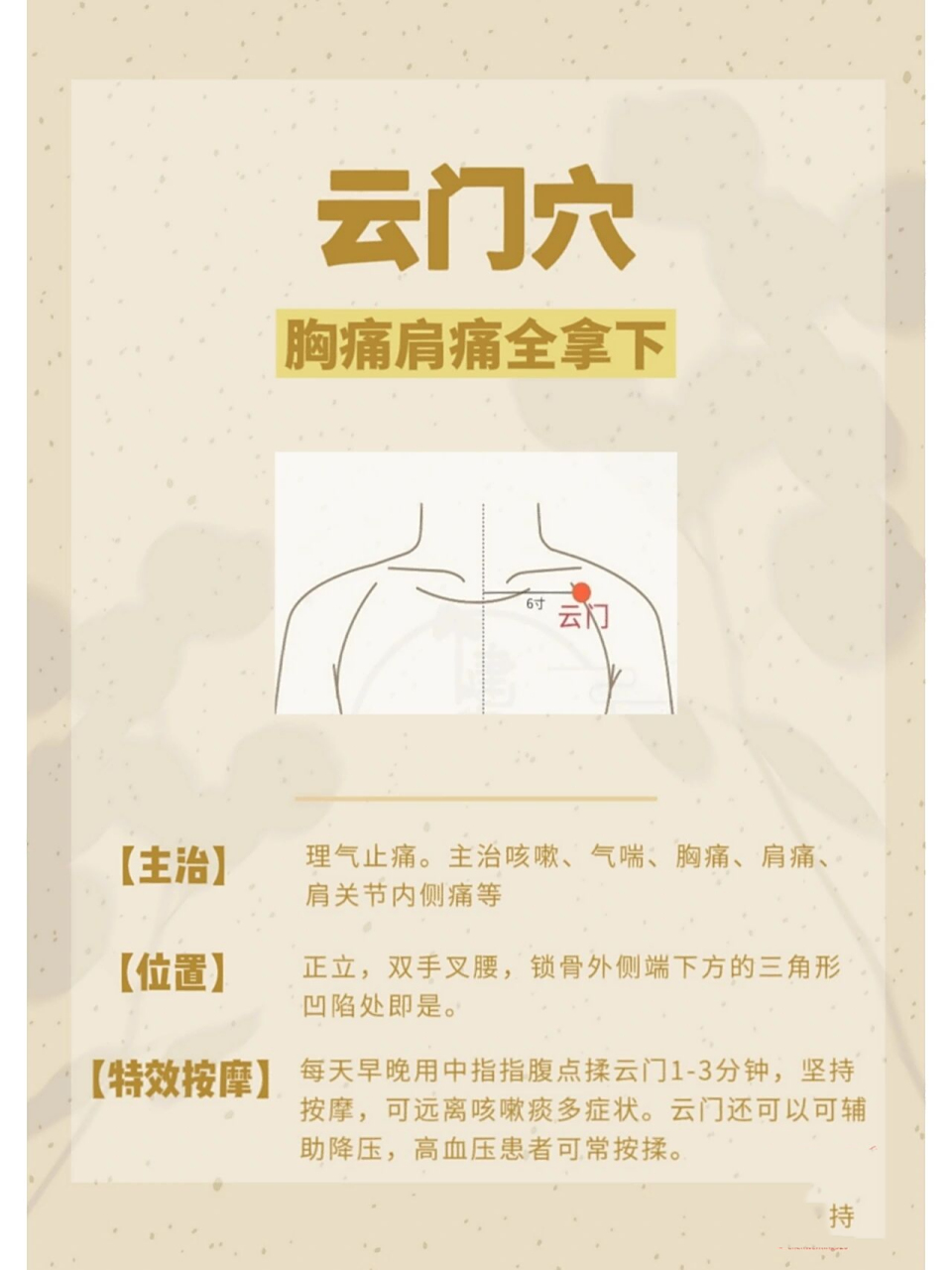 每日一穴|云门穴,理气止痛,胸痛肩痛 云门穴:胸痛肩痛全拿下 云,云雾