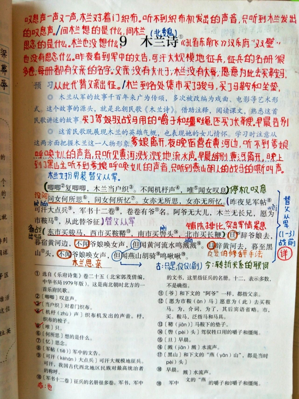 七下语文第九课《木兰诗》笔记 七,八课还未学 谢谢大家对我的支持