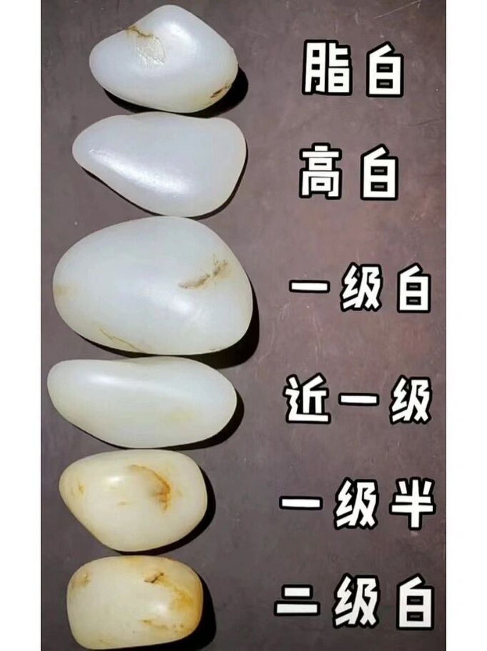和田玉白度等级划分 和田玉白度分为高白,脂白,1级白,1.