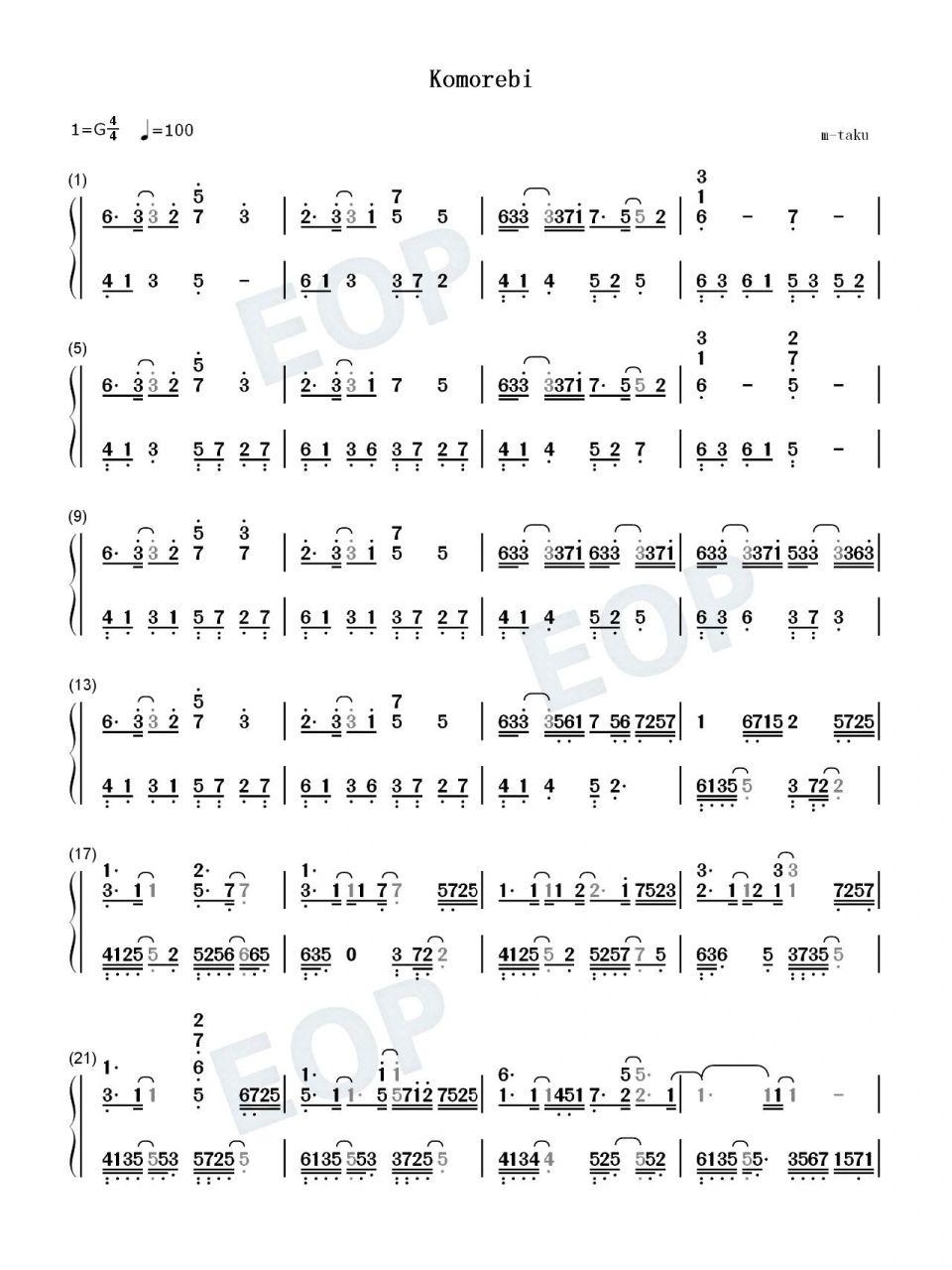 komorebi-叶隙间洒落的阳光钢琴谱己上线 komorebi,640868*03