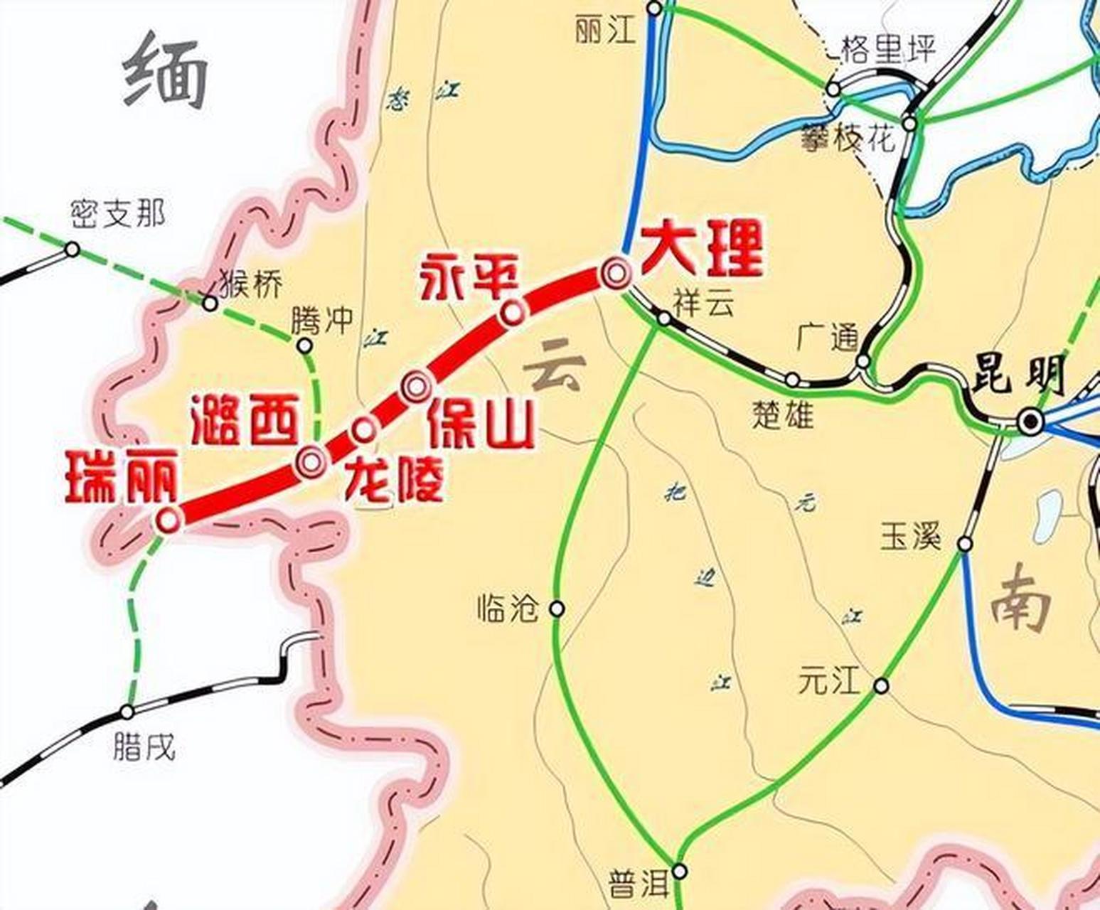 大瑞铁路从大理到边境瑞丽,是规模宏大的泛亚铁路西线的国内段,全长
