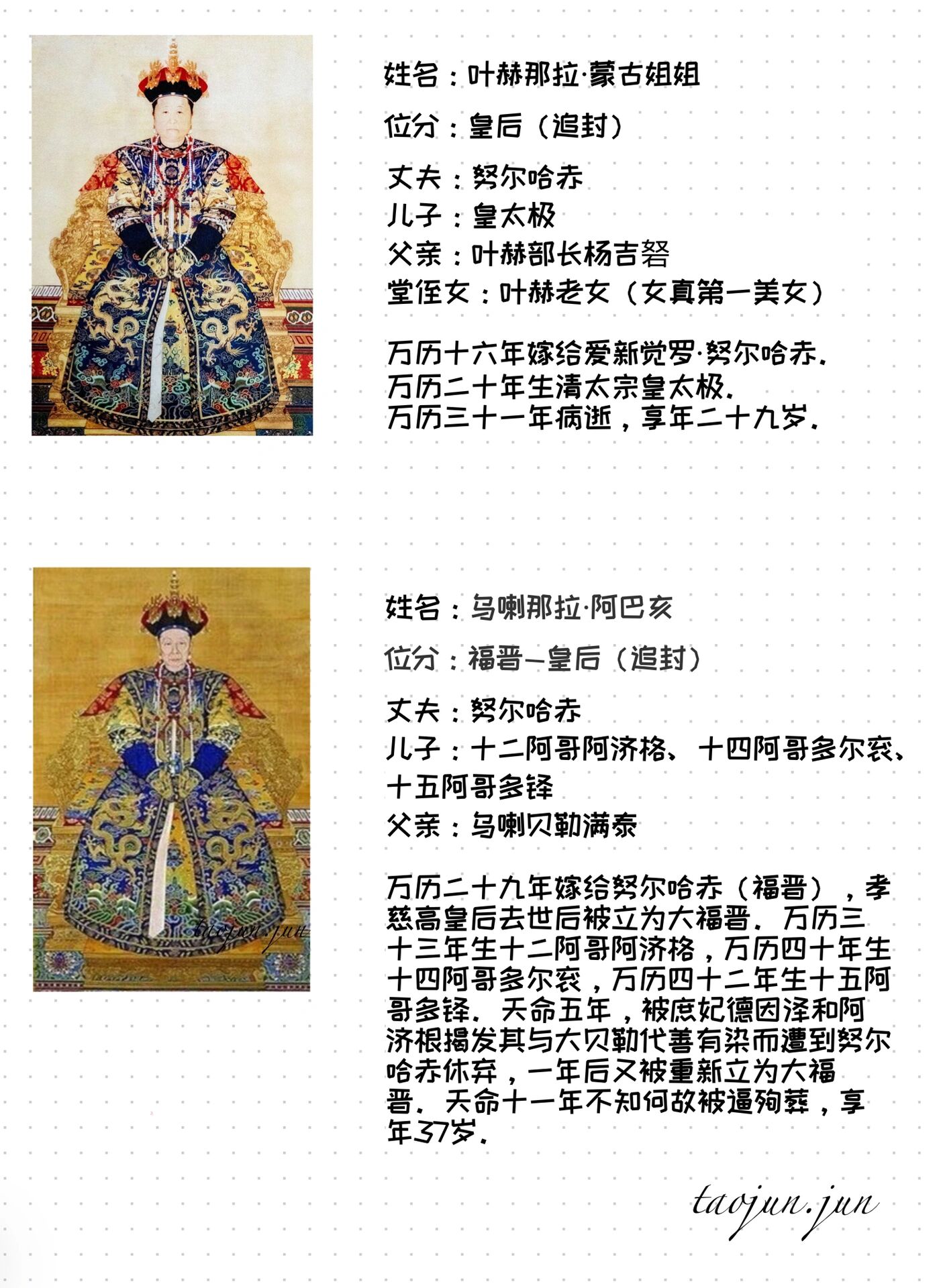 清朝皇后简介～孝慈高皇后,孝烈武皇后