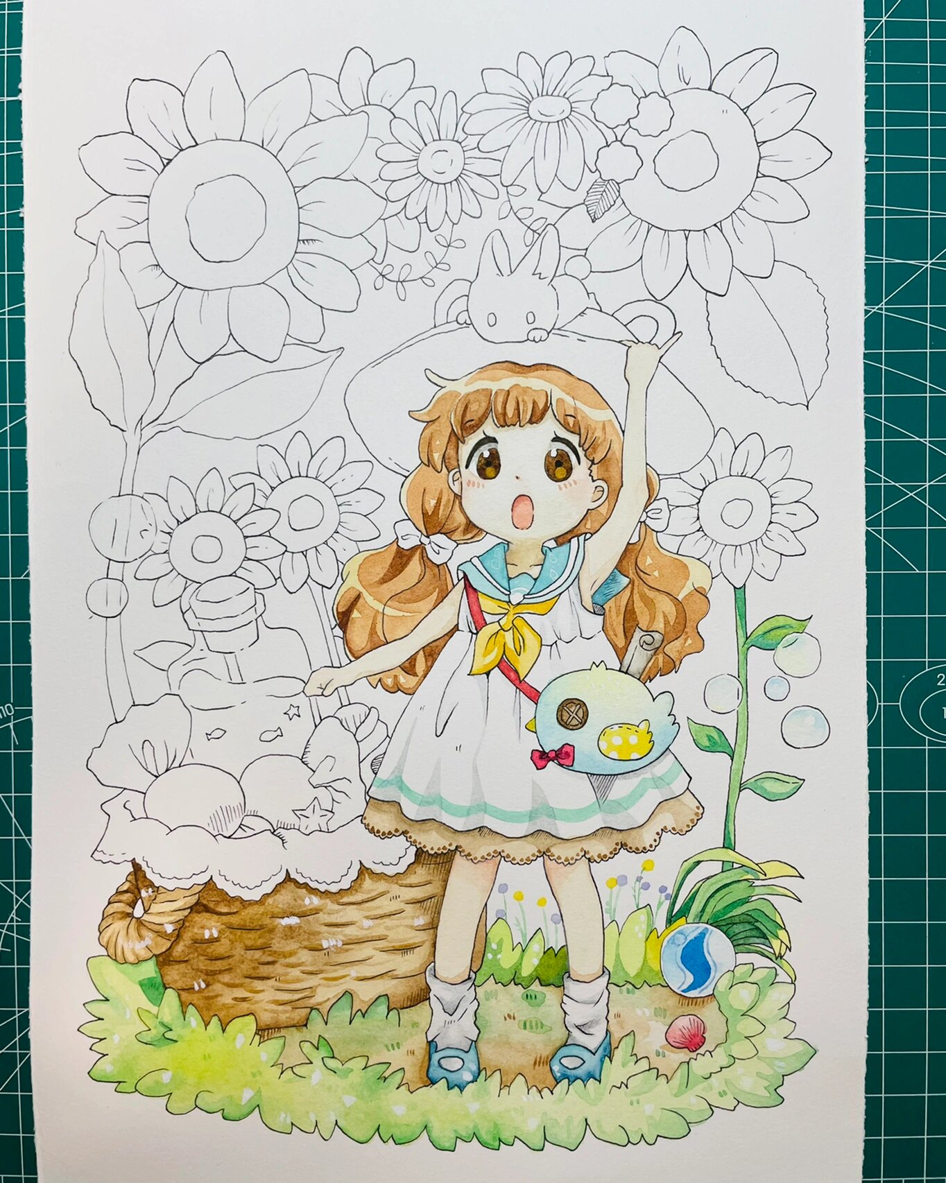 简单水彩手绘 动漫人物 水彩的上色过程非常的治愈 最后一张是线稿 这