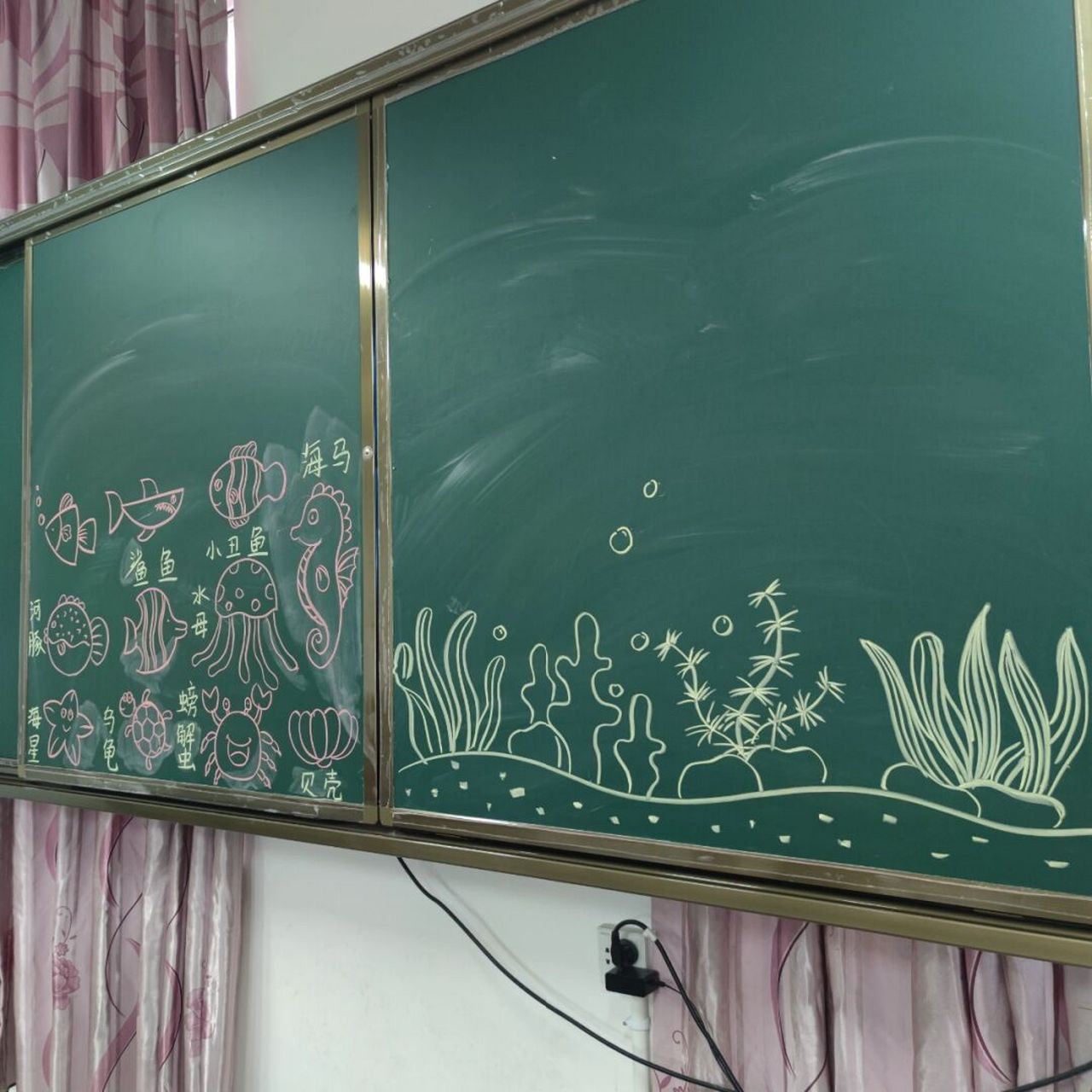 海底动物简笔画|黑板画|粉笔画| #小学美术# #可爱简笔画# #动物简笔