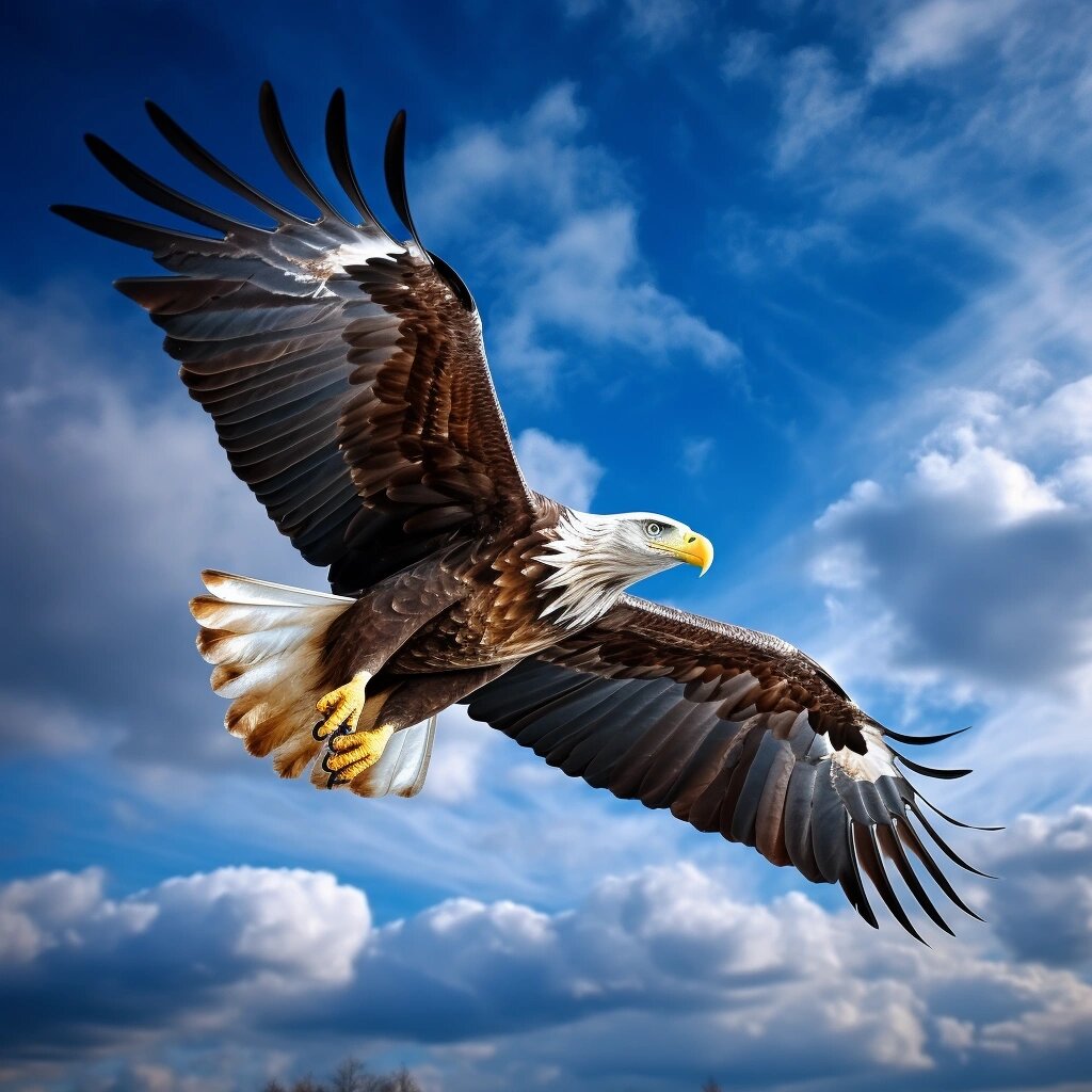 翱翔的老鹰07 在蔚蓝的天空中,一只雄壮的老鹰展开了它那宽大的翅膀