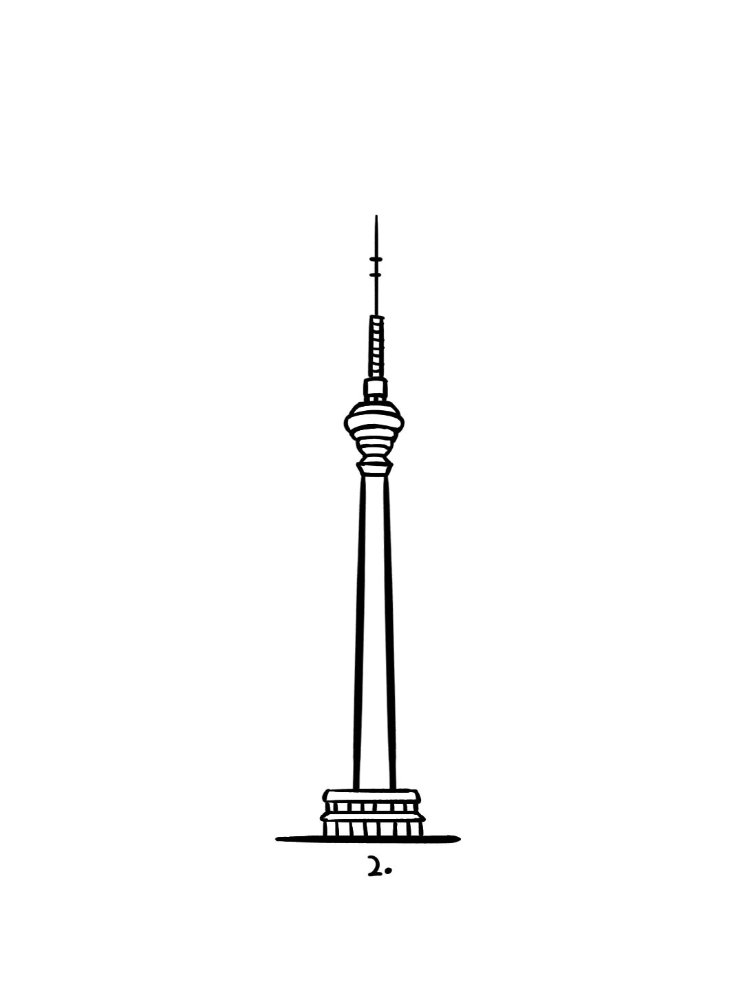 如何画天津天塔?|地标建筑简笔画教程3
