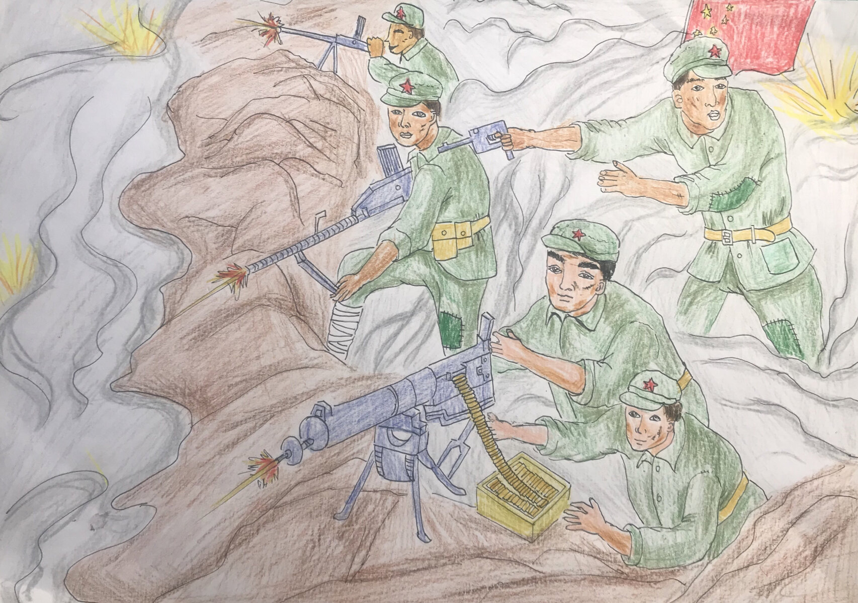 西柏坡抗战英雄彩铅手绘(a4纸)