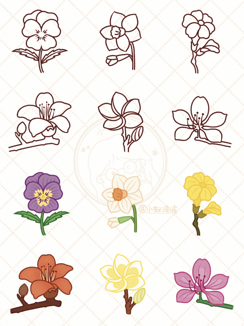 简笔画万物之 94 花花们 好看的花花又来啦~ 98 三色堇,黄花风