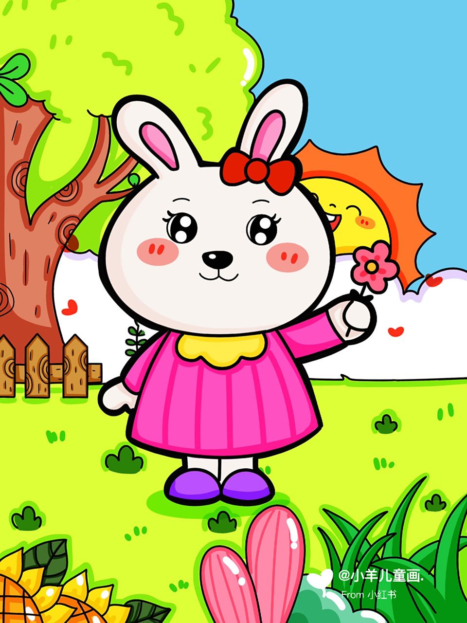 可爱的小兔子儿童创意画 简单 易画 带线稿 #创意美术儿童画# #儿童画