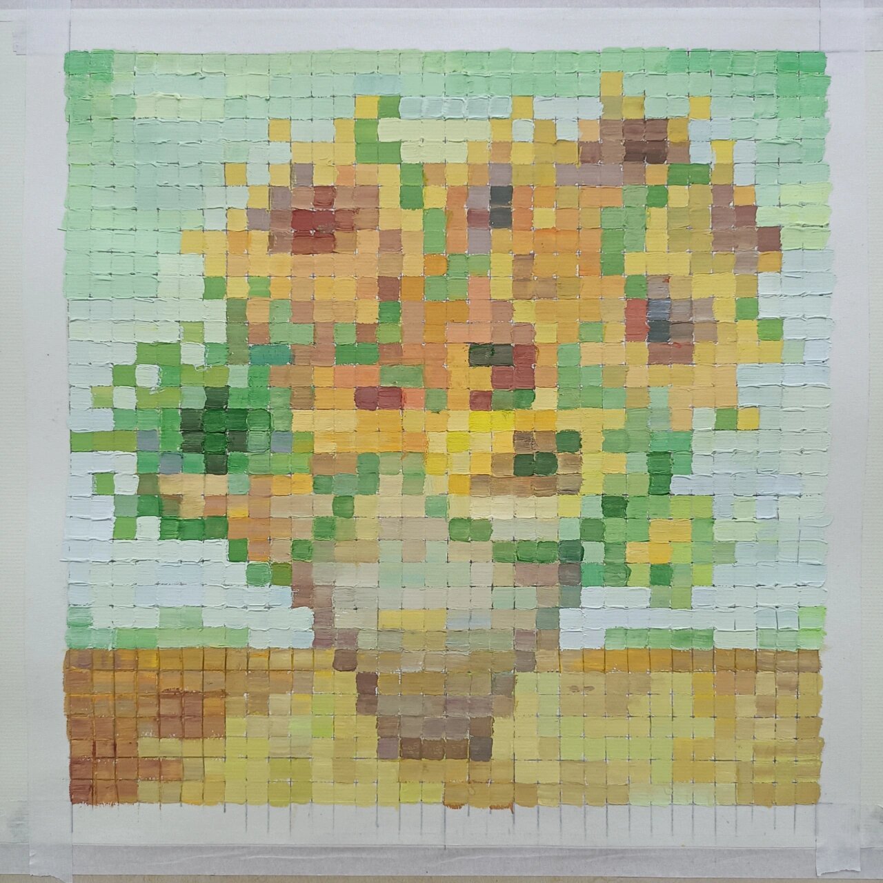 梵高的《向日葵》马赛克 设计色彩作业,临摹,马赛克