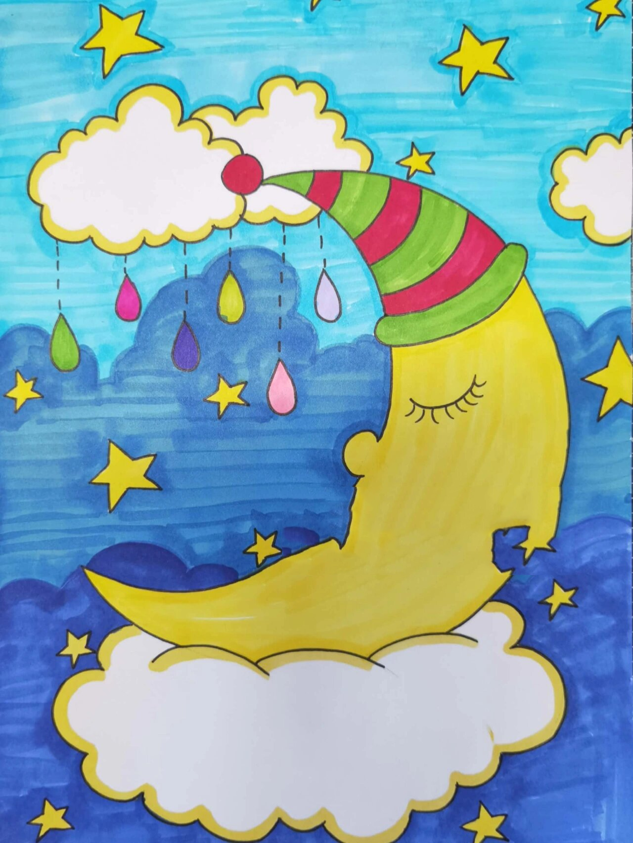 儿童画月亮弯弯