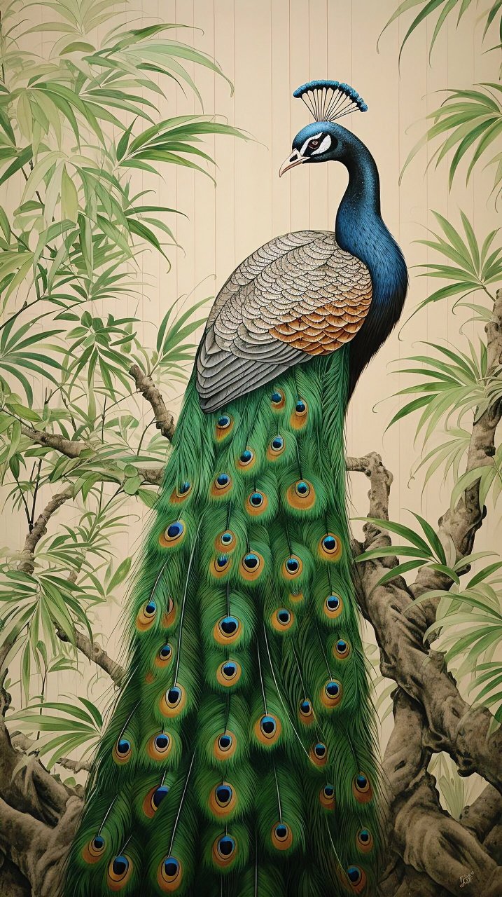 绿孔雀(吉祥安康)  绘画素材1000篇—孔雀