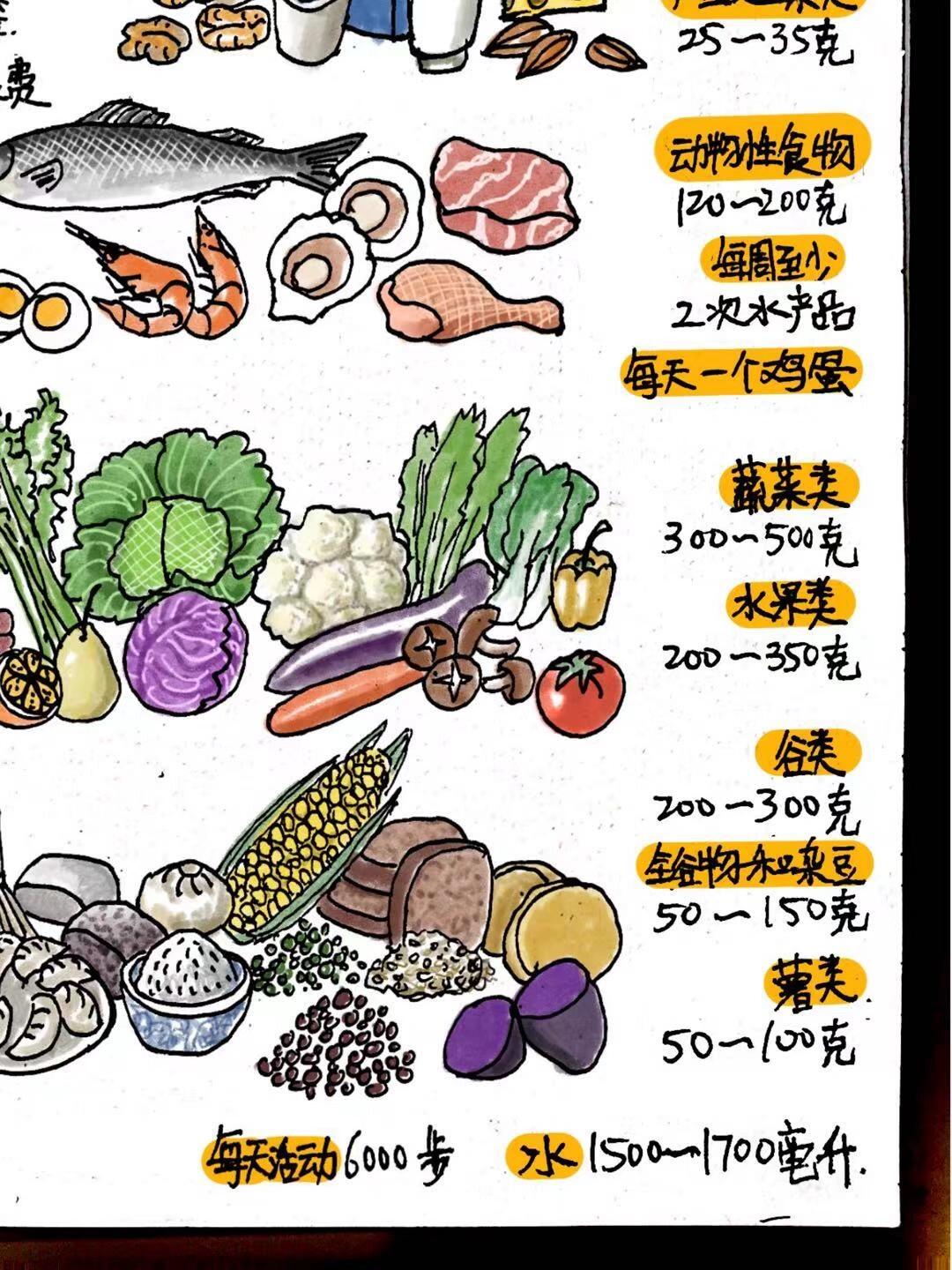 手绘中国居民平衡膳食宝塔,你吃对了吗?