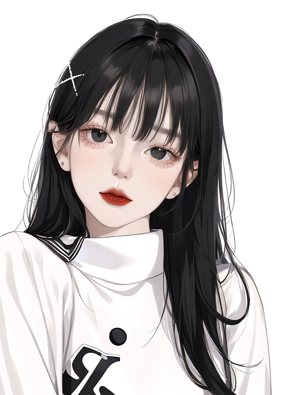 白色毛衣平刘海,发卡,视觉盛宴 可自己做头像壁纸之类的背景图,氛围感