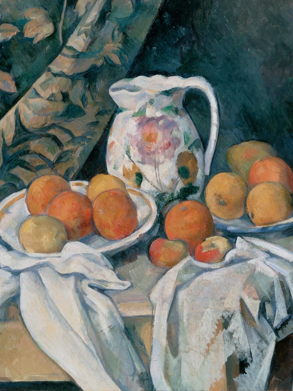 146塞尚油画《苹果与陶罐静物》高清附细节 从《静物》可以看出,塞尚