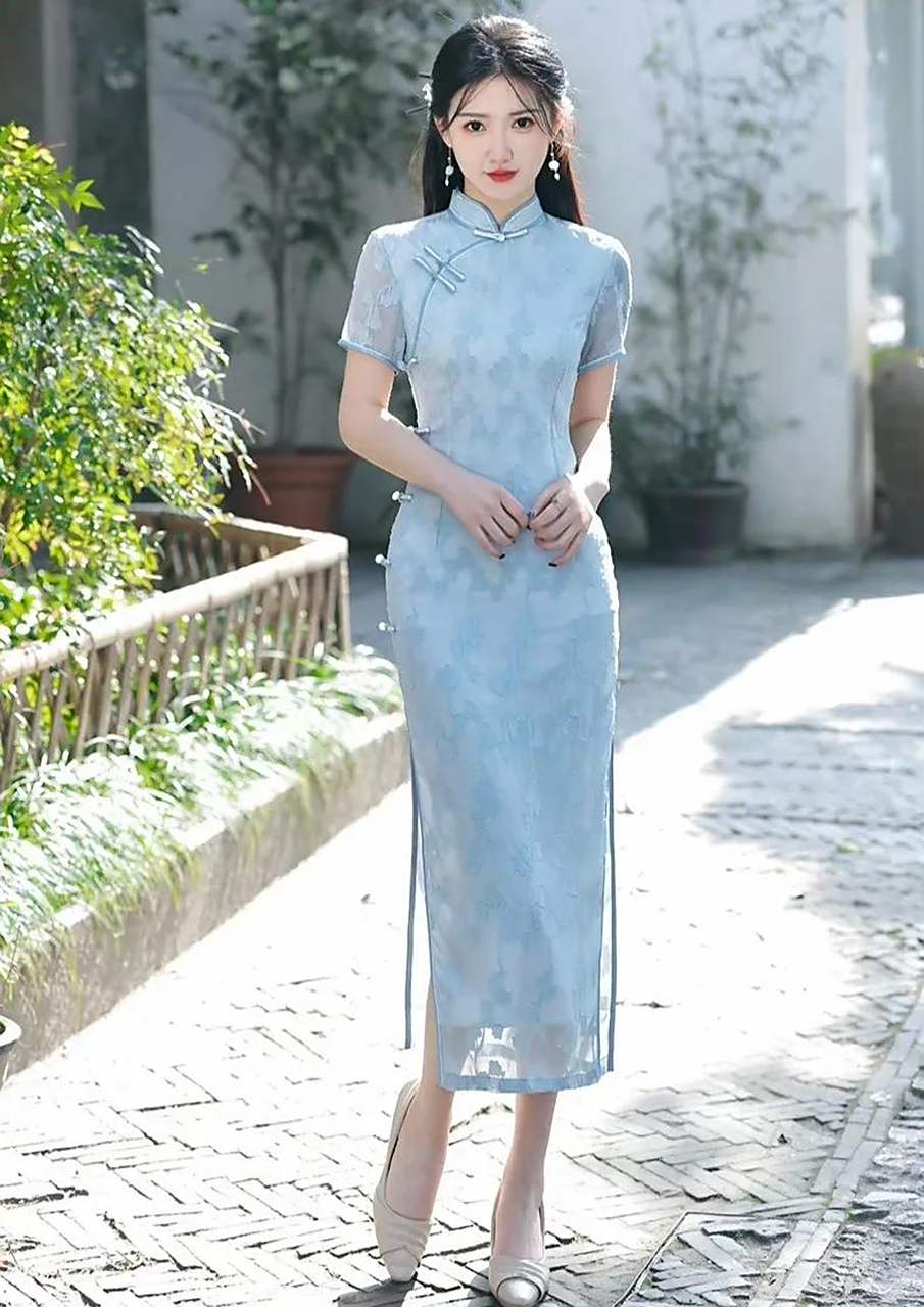 香颂歌 | 蓝色旗袍新款2023年小清新年轻款,气质高端少女夏季改良新中