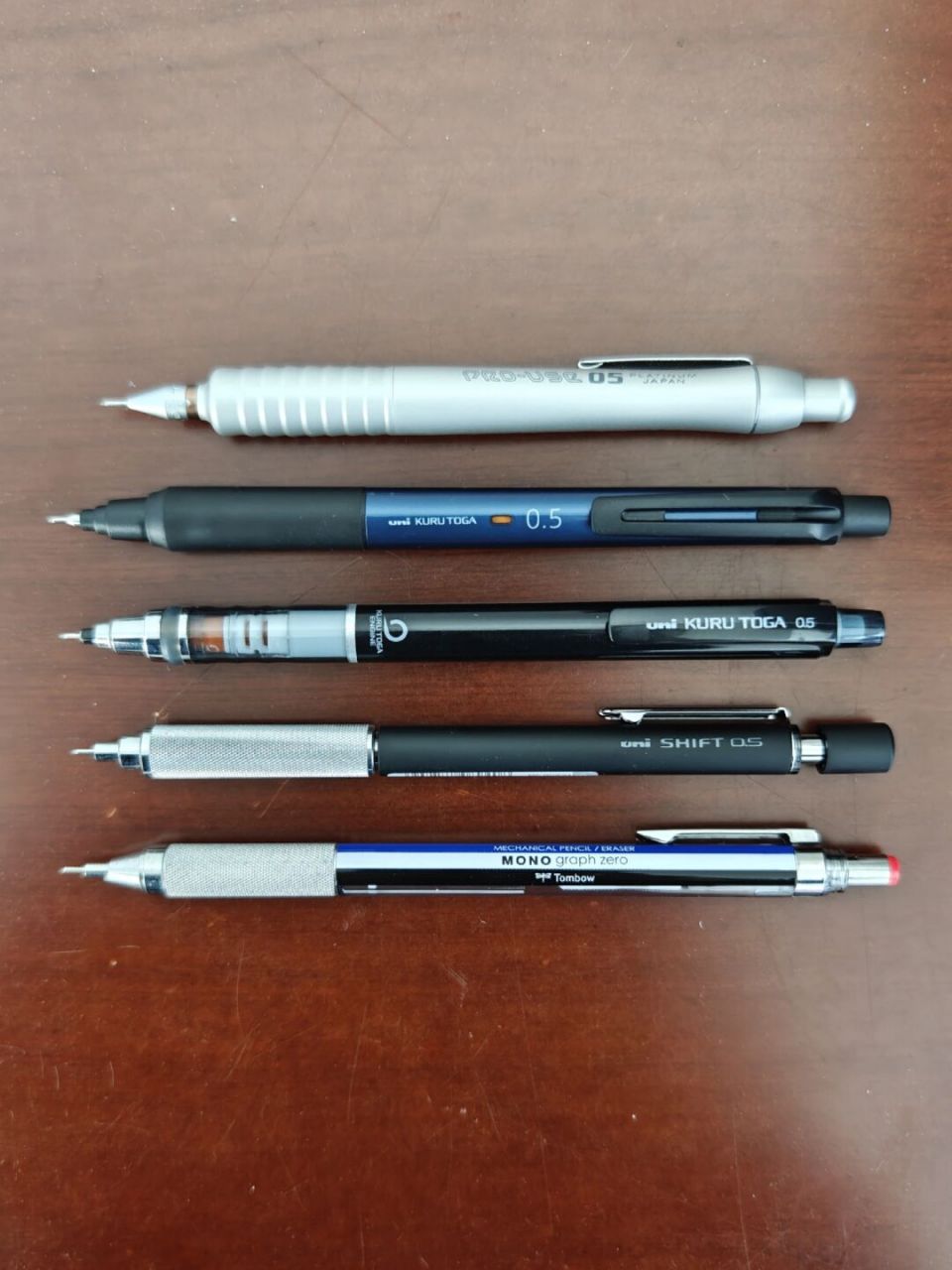 自动铅笔使用分享 由上至下分别为: ①日本白金platinum pro-use msd