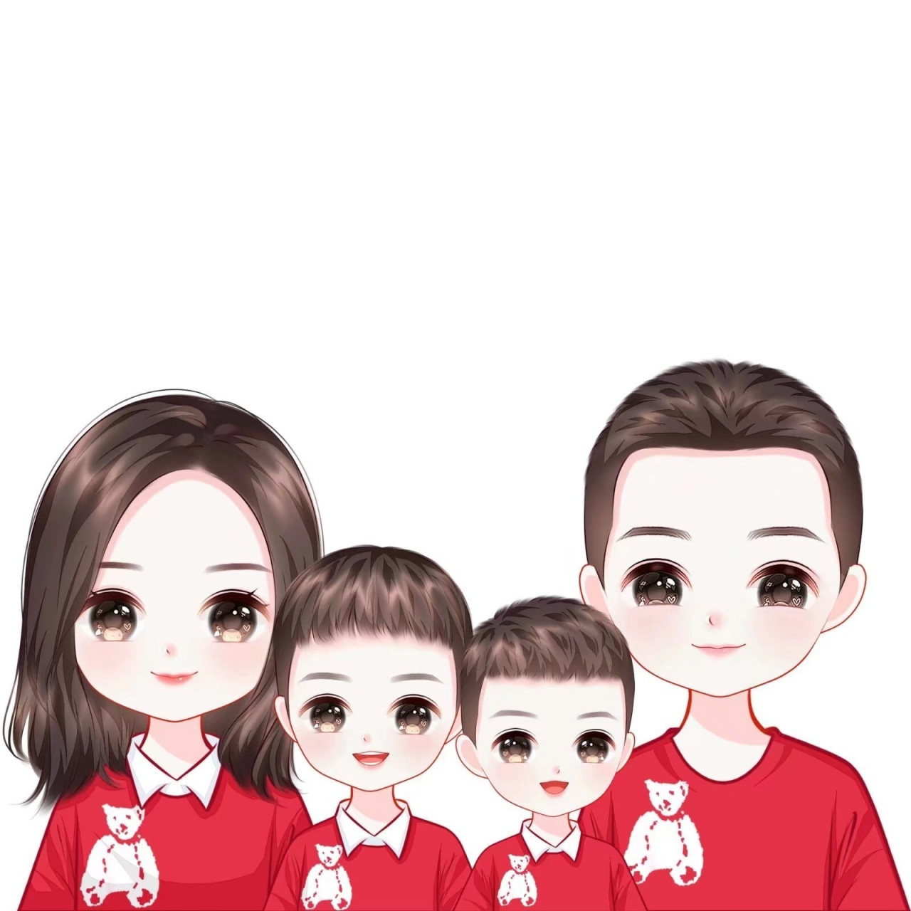 可爱温馨的亲子一家四口全家福卡通手绘头像 超好看的可爱卡通亲子一