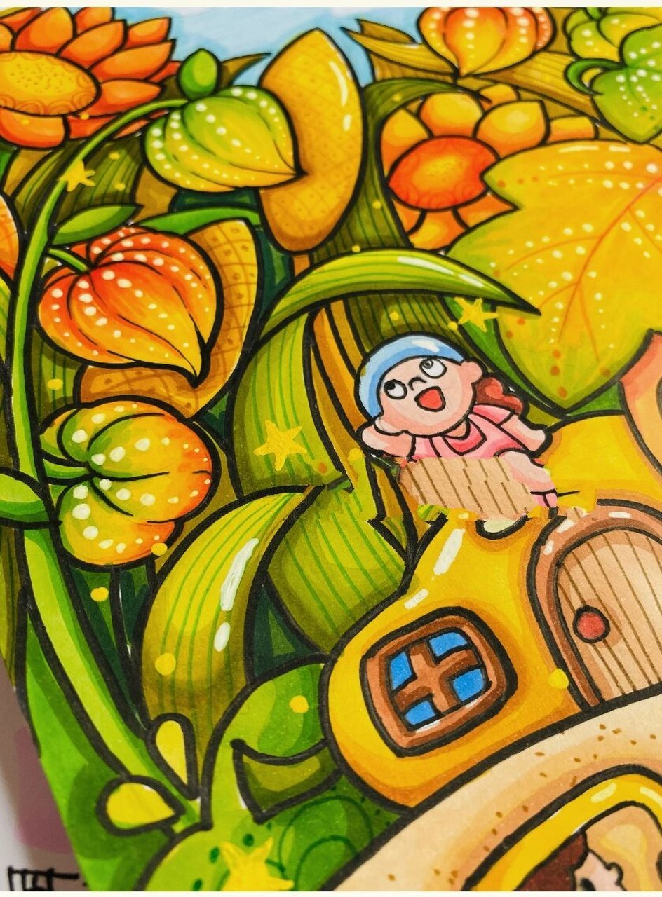 【秋收 】q版马克笔儿童画 治愈插画 96原创作品 96 春生夏长