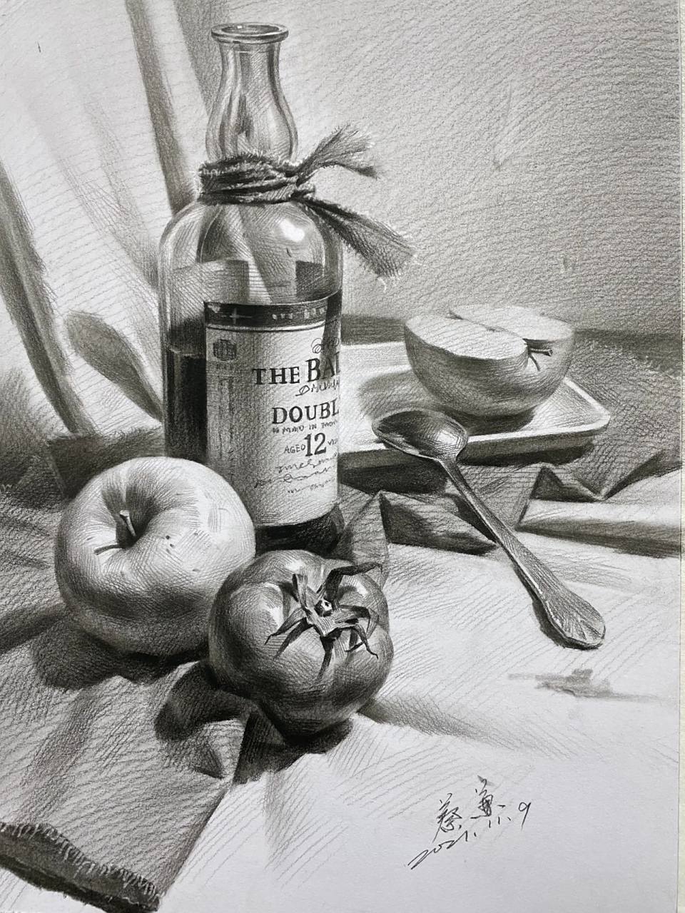 素描静物 玻璃质感怎么表现?