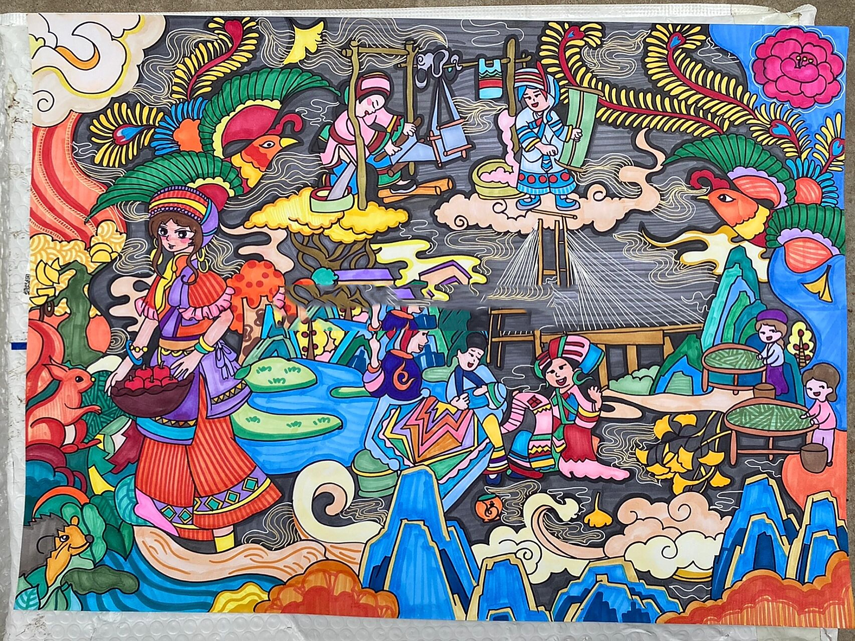 六盘水绘画 少数民族主题画 小熊分享客单,少数民族彝族绘画,非常有