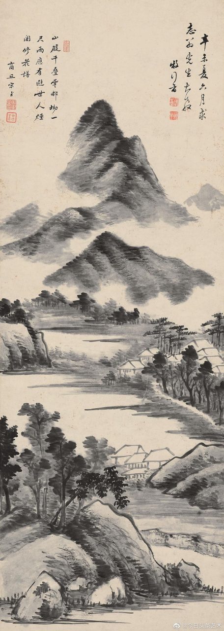 【 清代画家罗牧山水画 】 罗牧(1622年—1705年),字饭牛,号云庵,牧行