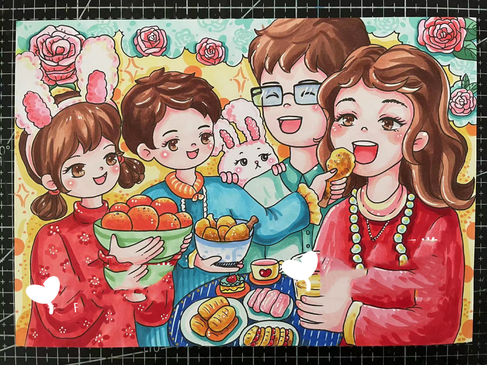 全家福,假期生活,与父母的时光绘画     一家人在一起就是幸福 不求